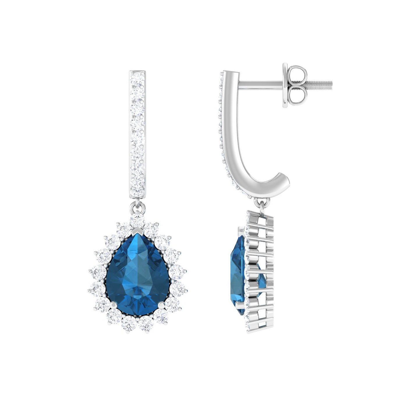 Teardrop Earrings with London Blue Topaz and Diamond London Blue Topaz - ( AAA ) - Quality - Rosec Jewels