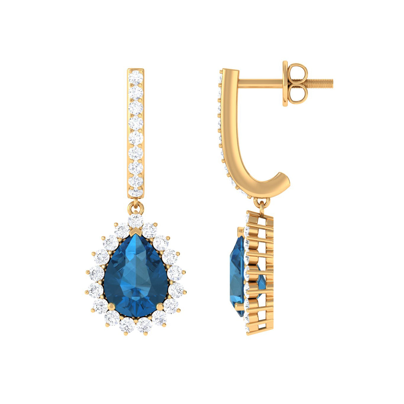 Teardrop Earrings with London Blue Topaz and Diamond London Blue Topaz - ( AAA ) - Quality - Rosec Jewels