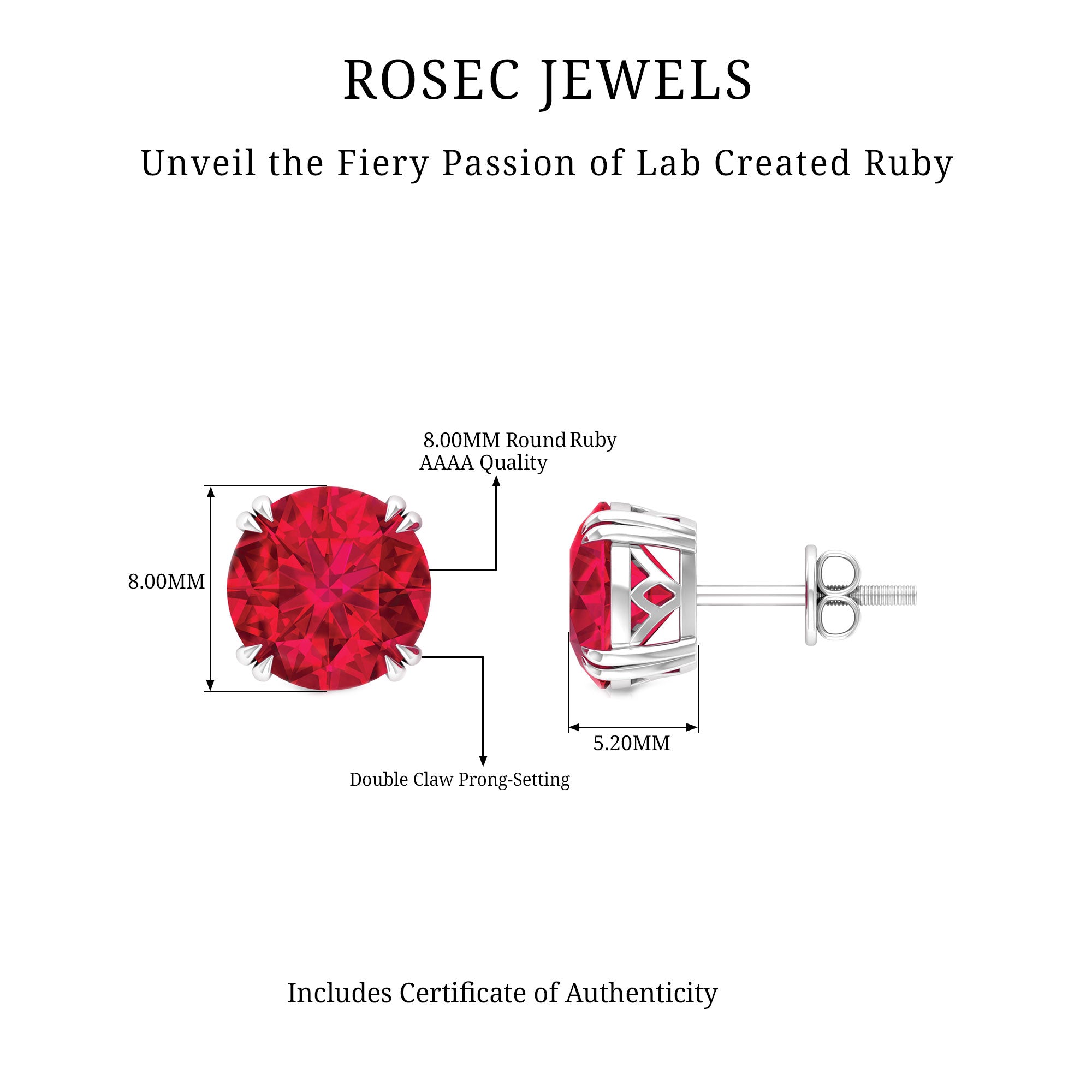 4.5 CT Created Ruby Solitaire Silver Stud Earring in Double Claw Prong Setting Lab Created Ruby - ( AAAA ) - Quality 92.5 Sterling Silver - Rosec Jewels