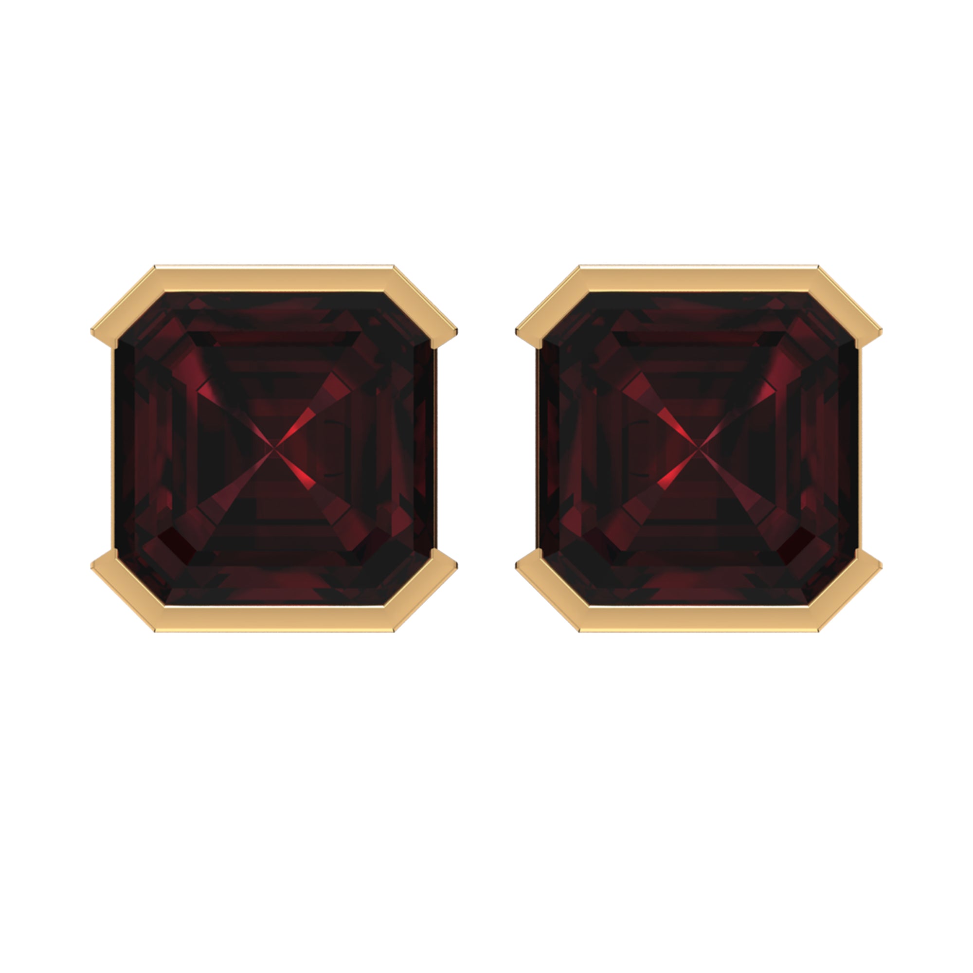 2.50 CT Asscher Cut Garnet Solitaire Half Bezel Set Stud Earrings Garnet - ( AAA ) - Quality - Rosec Jewels