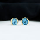 Swiss Blue Topaz Solitaire Stud Earrings in Half Bezel Setting Swiss Blue Topaz - ( AAA ) - Quality - Rosec Jewels