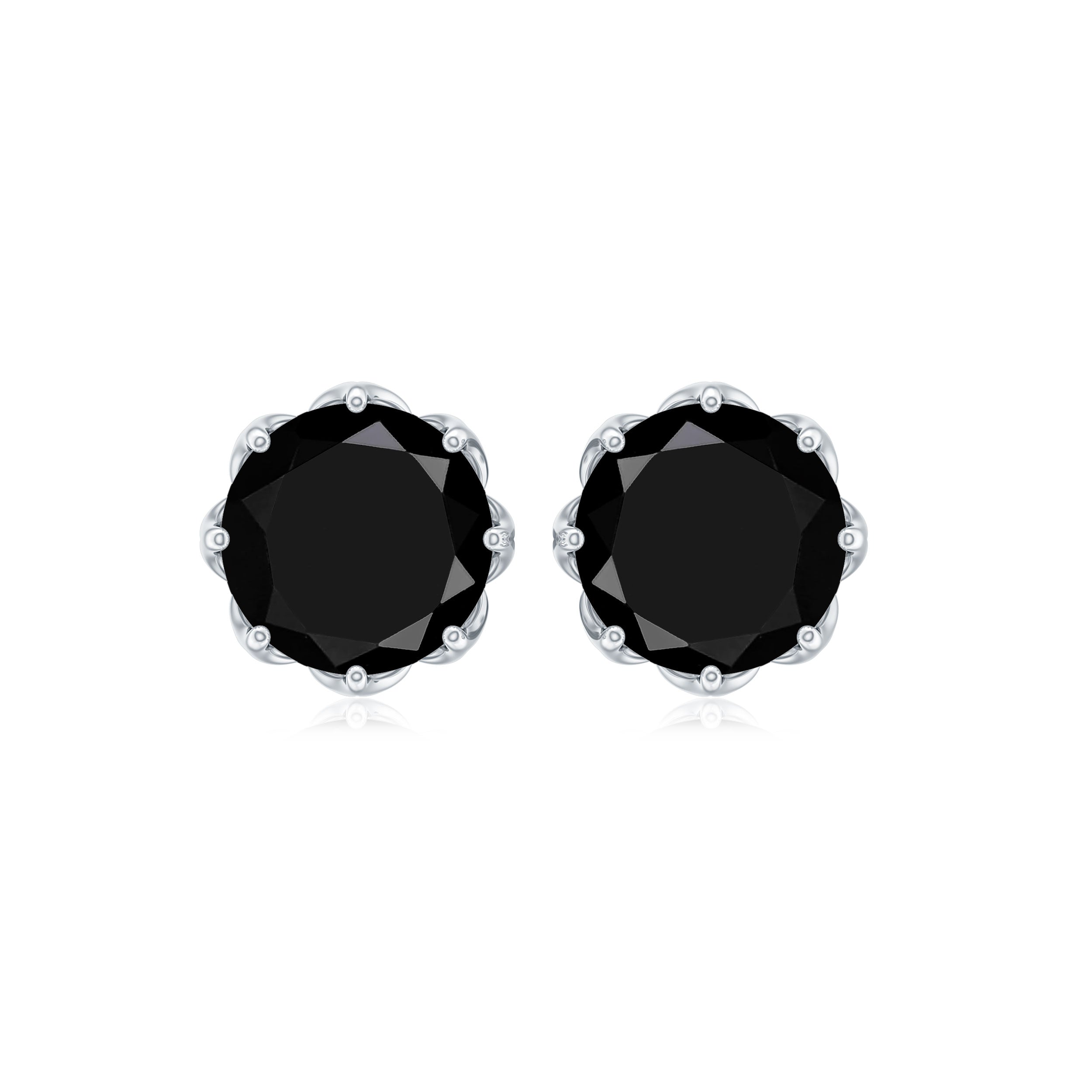 6 MM Decorative Black Onyx Solitaire Stud Earrings Black Onyx - ( AAA ) - Quality - Rosec Jewels