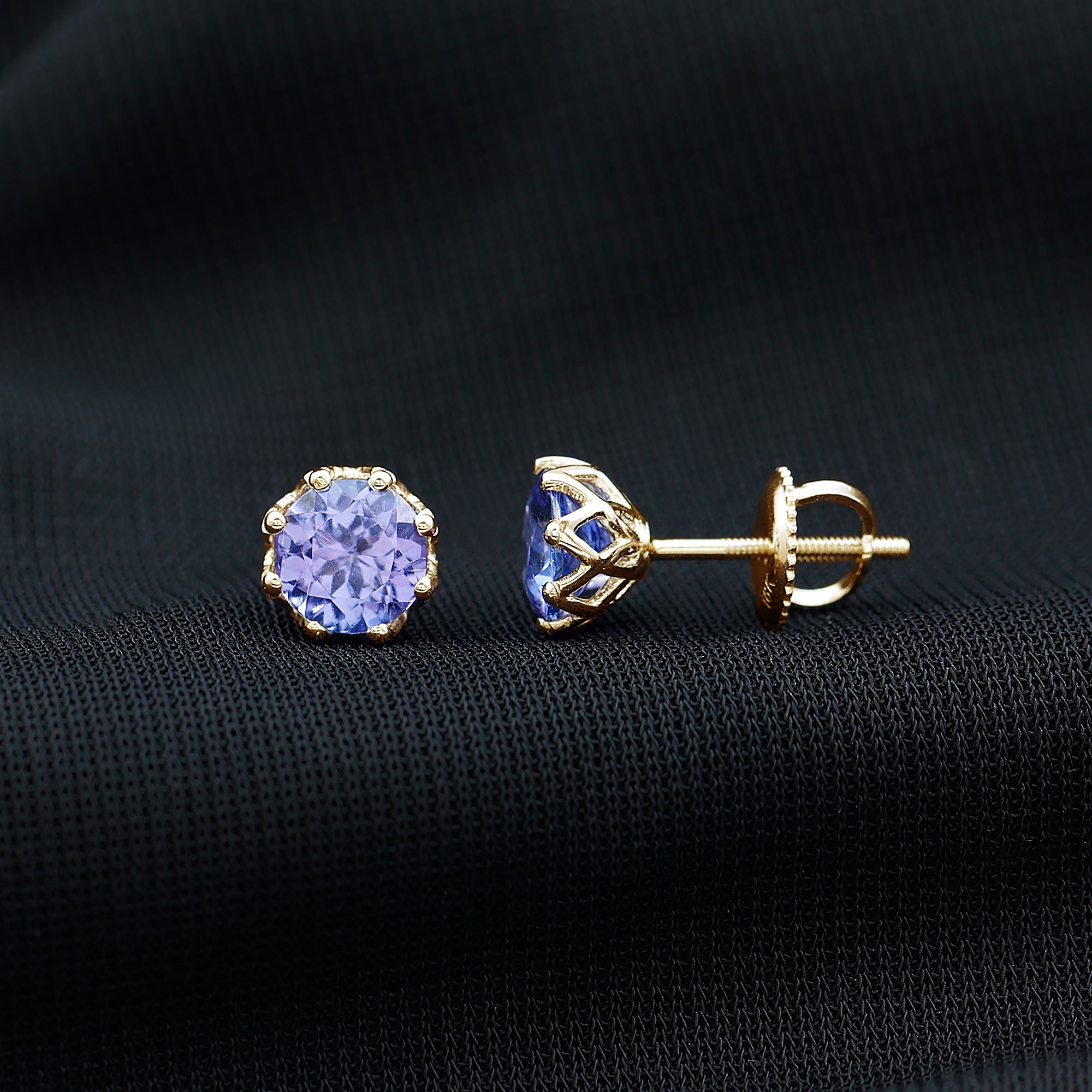 6 MM Decorative Tanzanite Solitaire Stud Earrings Tanzanite - ( AAA ) - Quality - Rosec Jewels