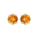 7 MM Decorative Citrine Solitaire Stud Earrings Citrine - ( AAA ) - Quality - Rosec Jewels