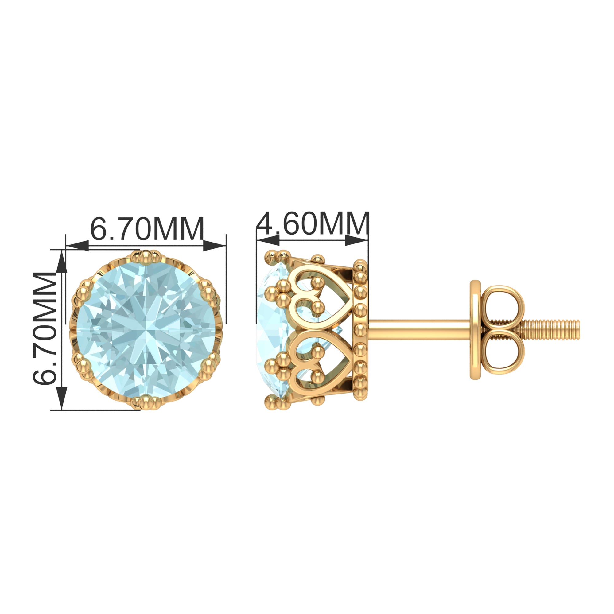 6 MM Sky Blue Topaz Solitaire Crown Stud Earrings Sky Blue Topaz - ( AAA ) - Quality - Rosec Jewels