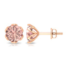 6 MM Morganite Solitaire Stud Earrings in Lotus Basket Setting Morganite - ( AAA ) - Quality - Rosec Jewels