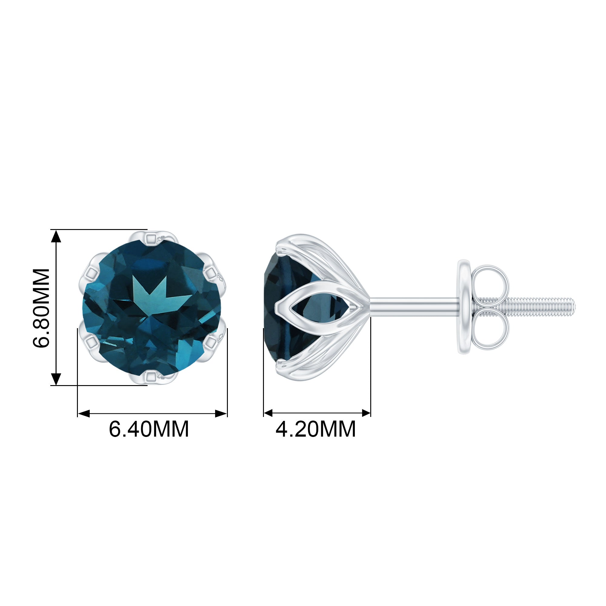 6 MM Round Cut London Blue Topaz Solitaire Stud Earrings for Women London Blue Topaz - ( AAA ) - Quality - Rosec Jewels