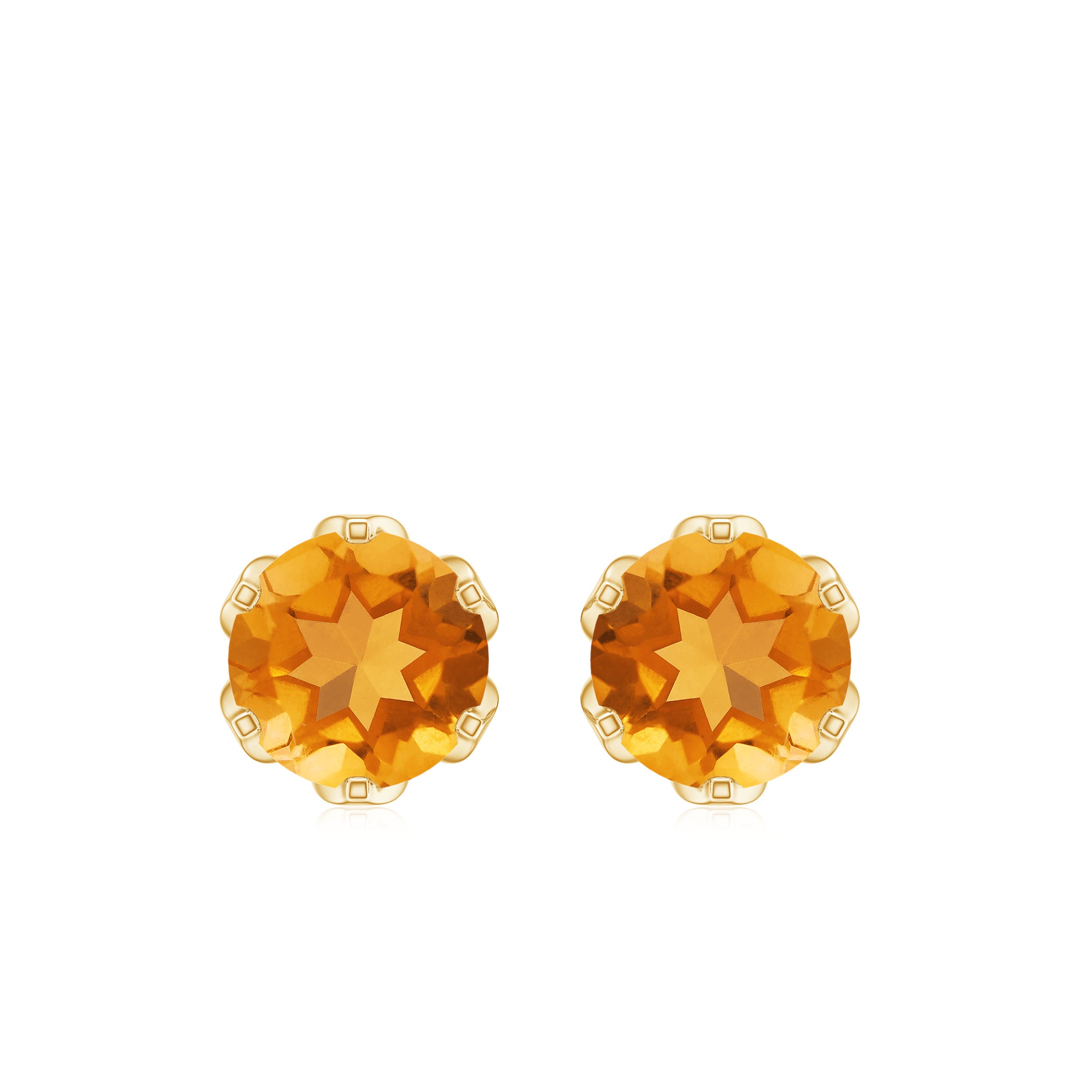 6 MM Lotus Basket Set Solitaire Citrine Stud Earring Citrine - ( AAA ) - Quality - Rosec Jewels