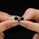 Cushion Shape Black Onyx Solitaire Stud Earrings Black Onyx - ( AAA ) - Quality - Rosec Jewels