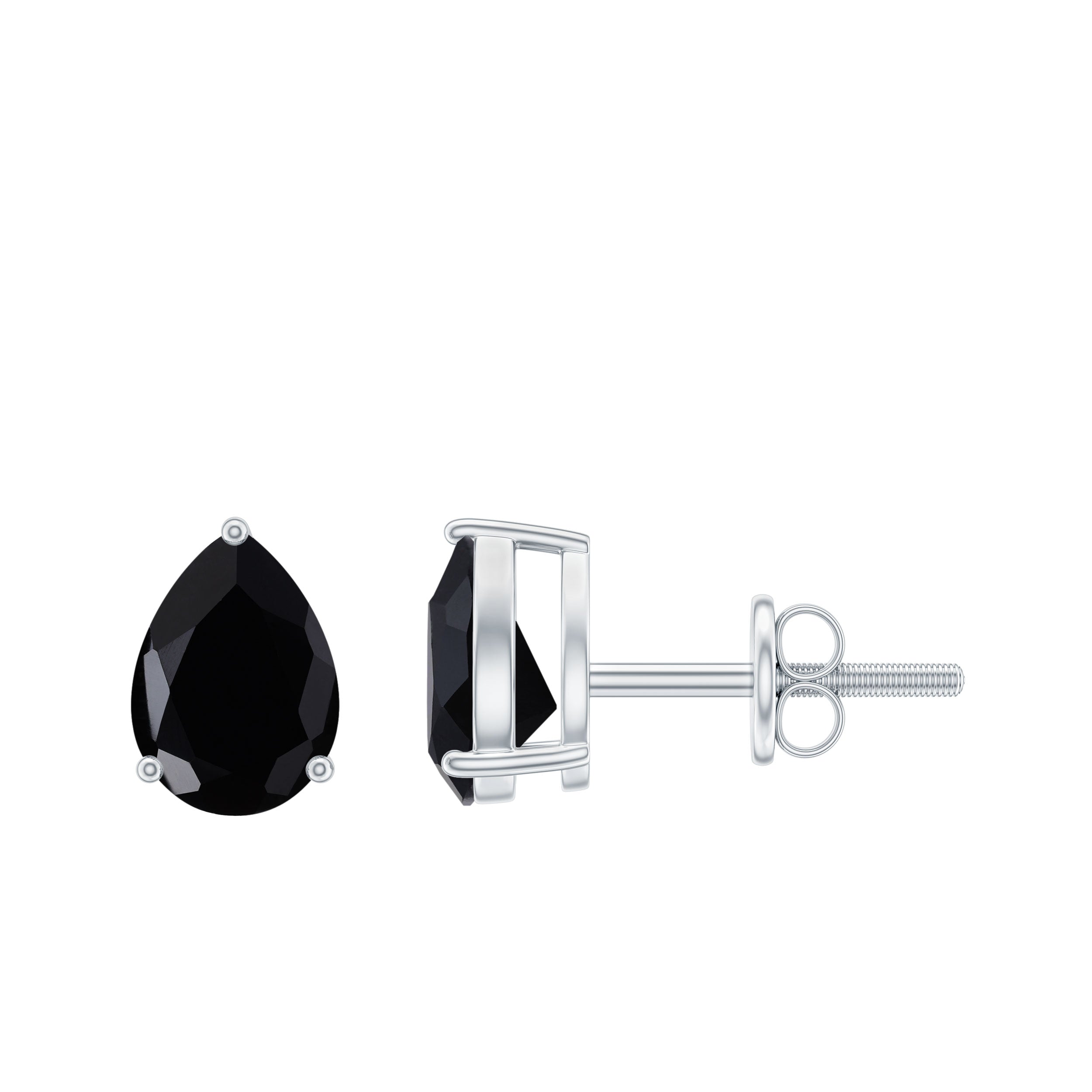 Pear Shape Black Onyx Simple Solitaire Stud Earrings Black Onyx - ( AAA ) - Quality - Rosec Jewels