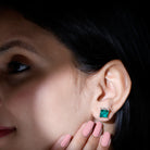 4.75 CT Princess Cut Created Emerald Solitaire Stud Earring Lab Created Emerald - ( AAAA ) - Quality - Rosec Jewels