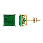 Princess Cut Lab Grown Emerald Solitaire Stud Earrings Lab Created Emerald - ( AAAA ) - Quality - Rosec Jewels