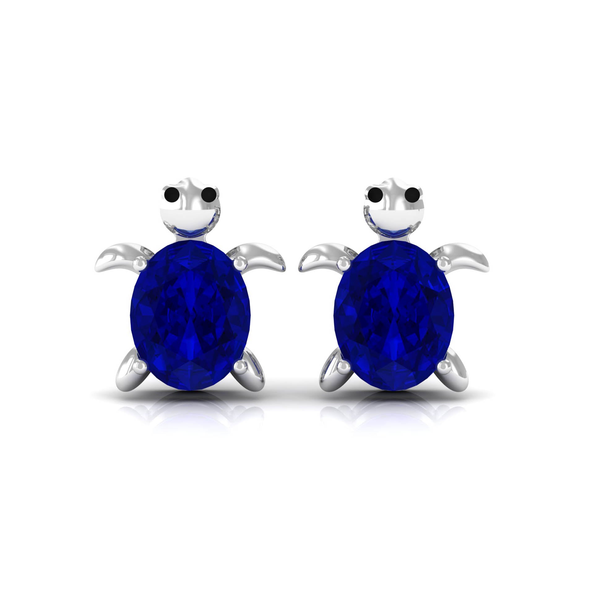 Created Blue Sapphire Tortoise Stud Earrings Lab Created Blue Sapphire - ( AAAA ) - Quality - Rosec Jewels