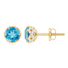 Lotus Basket Set Swiss Blue Topaz Solitaire Stud Earrings with Diamond Accent Swiss Blue Topaz - ( AAA ) - Quality - Rosec Jewels