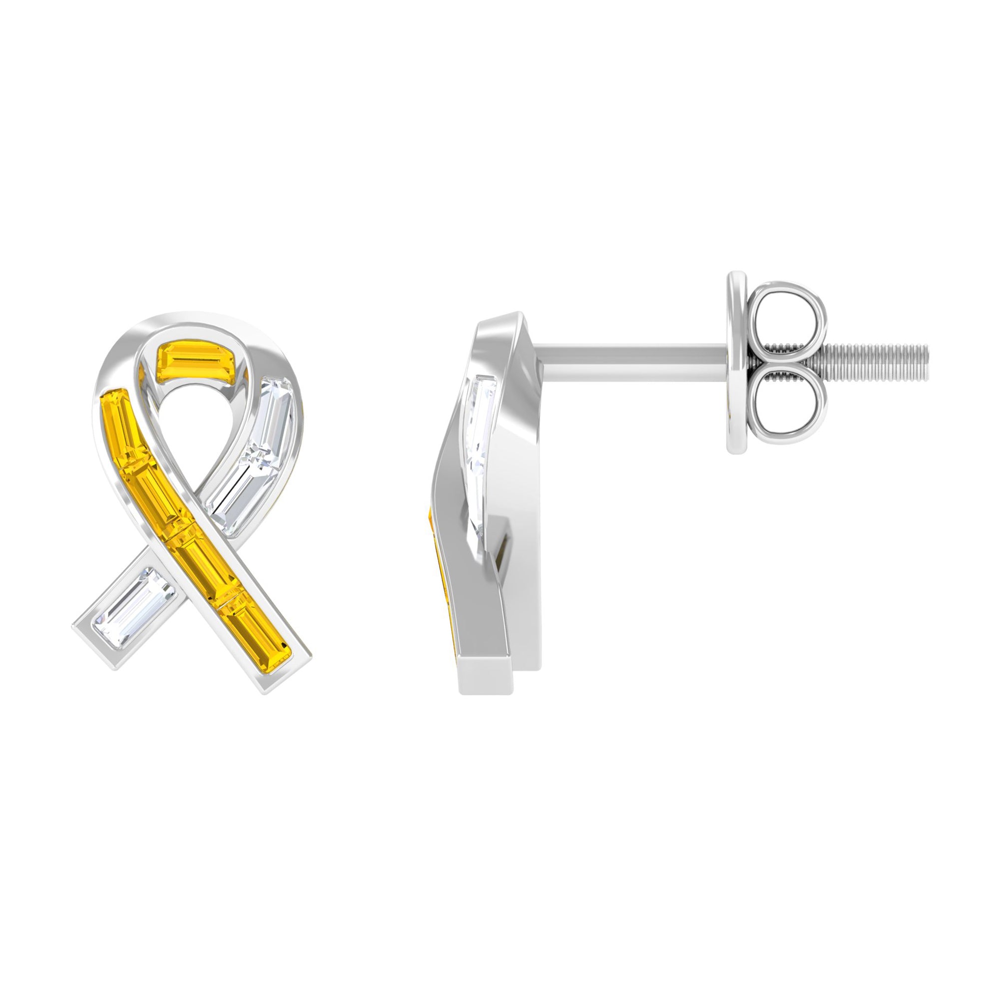 Rosec Jewels-Lab Created Yellow Sapphire Knot Stud Earrings With Diamond