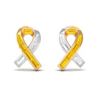 Rosec Jewels-Lab Created Yellow Sapphire Knot Stud Earrings With Diamond