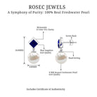 Freshwater Pearl and Blue Sapphire Drop Earrings with Moissanite Blue Sapphire - ( AAA ) - Quality - Rosec Jewels