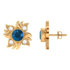 Rosec Jewels-London Blue Topaz and Diamond Flower Stud Earrings