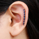 Created Blue Sapphire Climber Earrings Lab Created Blue Sapphire - ( AAAA ) - Quality - Rosec Jewels