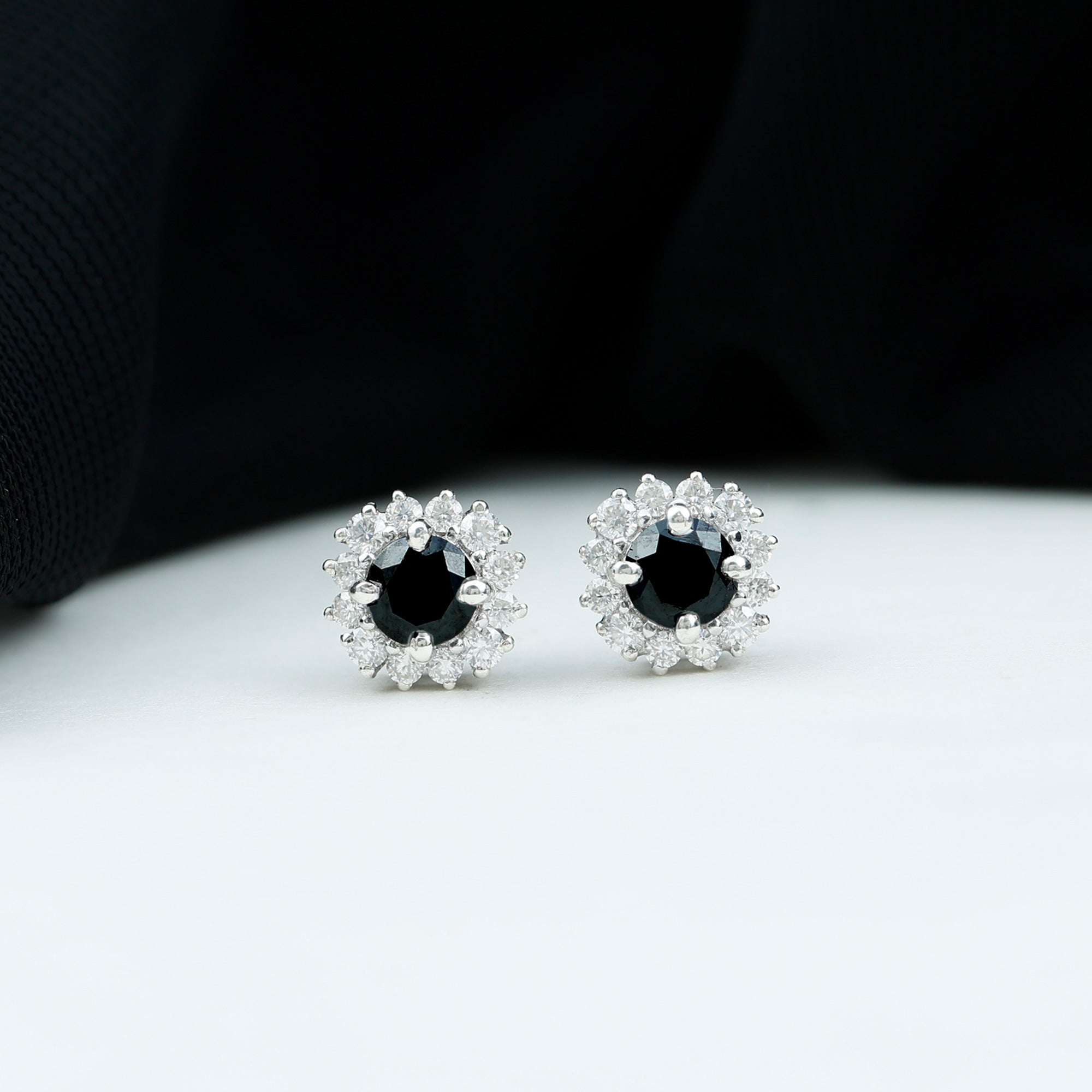 Minimal Black and White Diamond Halo Stud Earrings Black Diamond - ( AAA ) - Quality - Rosec Jewels