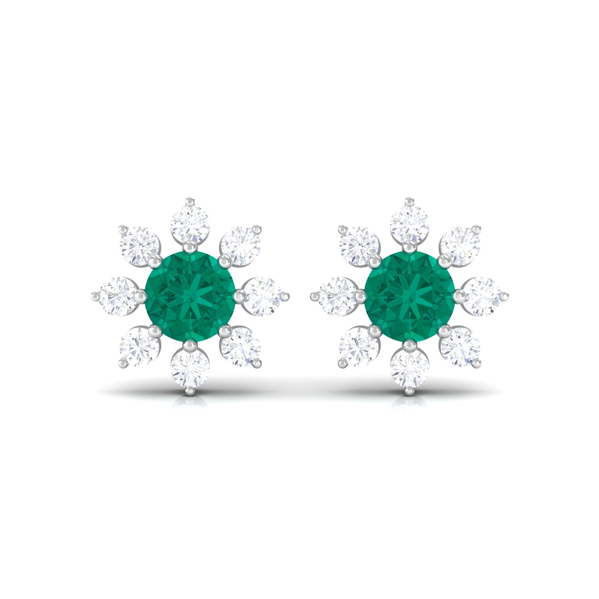 1/2 CT Statement Emerald and Diamond Floral Stud Earrings Emerald - ( AAA ) - Quality - Rosec Jewels