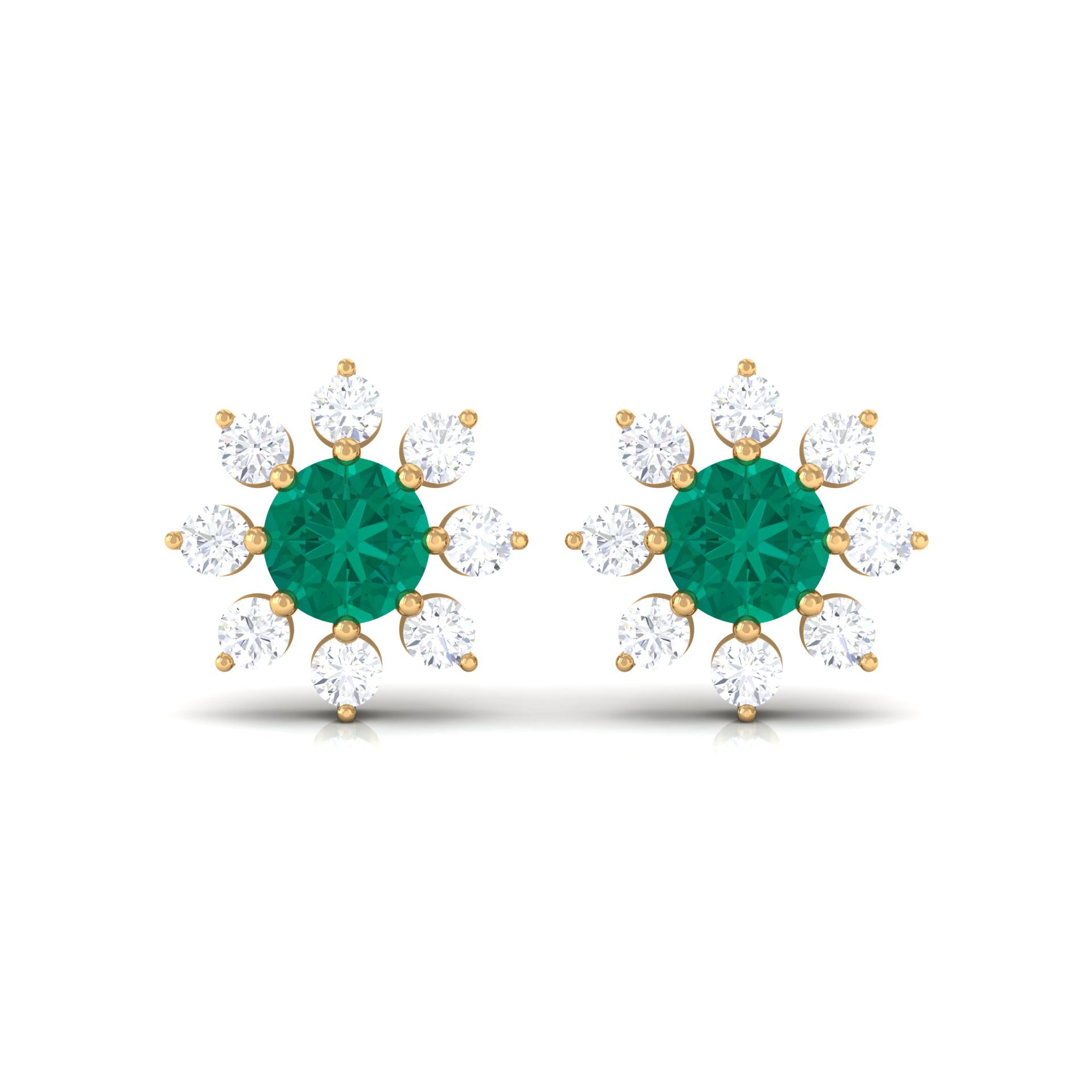 1/2 CT Statement Emerald and Diamond Floral Stud Earrings Emerald - ( AAA ) - Quality - Rosec Jewels