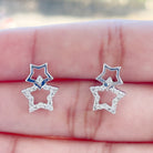 Double Star Stud Earrings with Diamond Diamond - ( HI-SI ) - Color and Clarity - Rosec Jewels