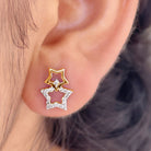 Double Star Stud Earrings with Diamond Diamond - ( HI-SI ) - Color and Clarity - Rosec Jewels