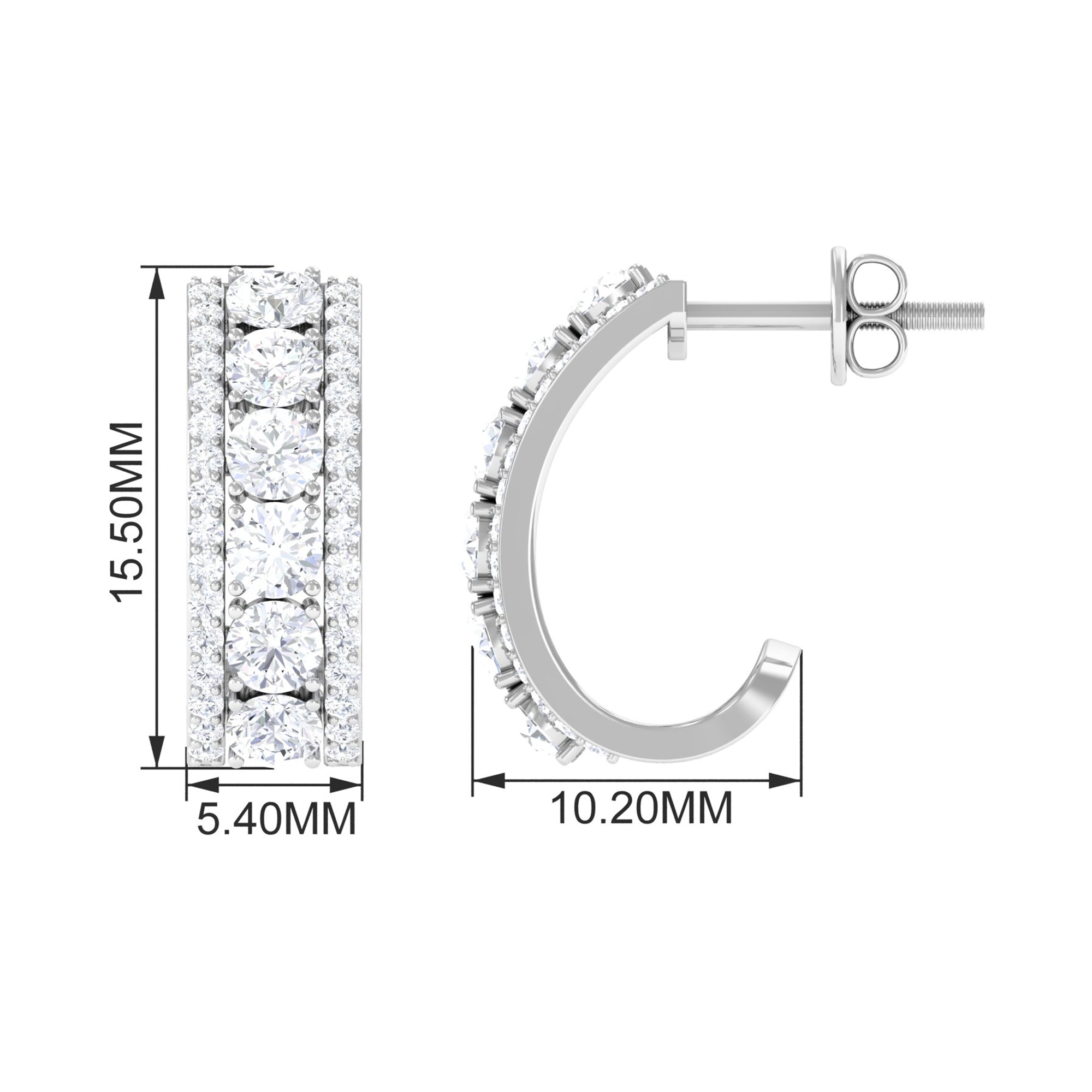 Certified Moissanite Round Designer J Hoop Earrings Moissanite - ( D-VS1 ) - Color and Clarity - Rosec Jewels