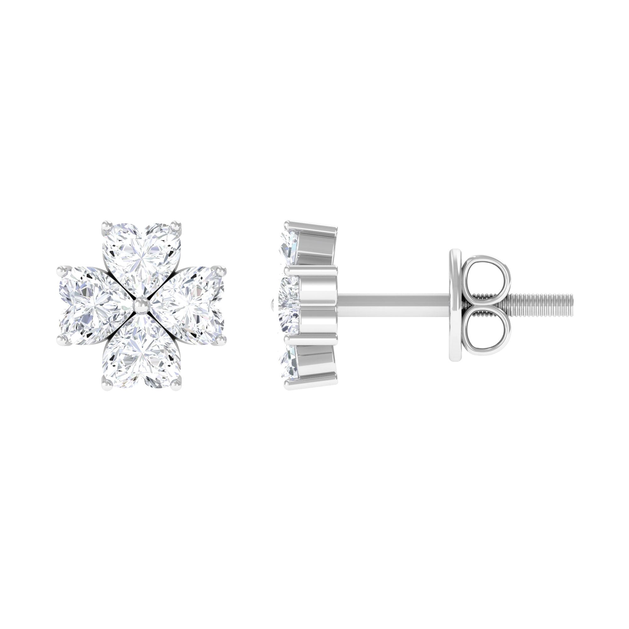 1 CT Heart Shape Moissanite Flower Stud Earrings Moissanite - ( D-VS1 ) - Color and Clarity - Rosec Jewels