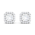 Round Cut Certified Moissanite Halo Stud Earrings in Gold Moissanite - ( D-VS1 ) - Color and Clarity - Rosec Jewels