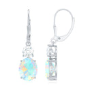 Oval Shape Ethiopian Opal Leverback Drop Earrings With Moissanite Ethiopian Opal - ( AAA ) - Quality - Rosec Jewels