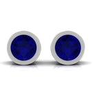 Genuine Blue Sapphire Round Solitaire Stud Earrings in Bezel Setting Blue Sapphire - ( AAA ) - Quality - Rosec Jewels