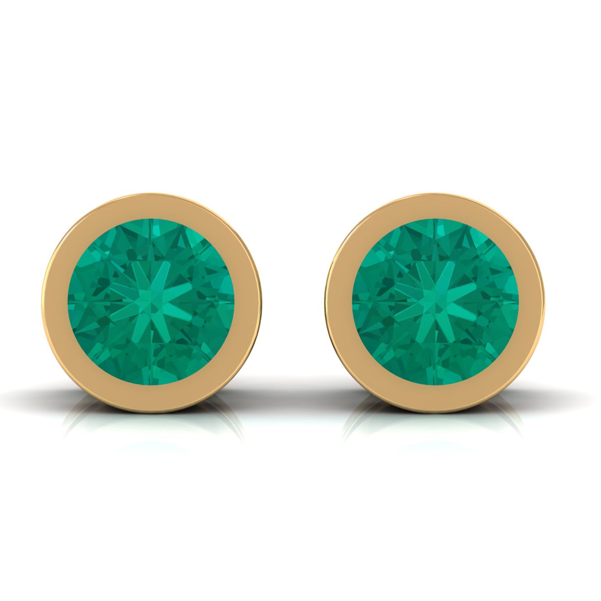 Dainty Emerald Bezel Set Solitaire Stud Earrings Emerald - ( AAA ) - Quality - Rosec Jewels