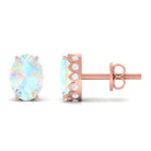 Real Ethiopian Opal Solitaire Stud Earrings with Diamond Ethiopian Opal - ( AAA ) - Quality - Rosec Jewels