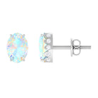 Real Ethiopian Opal Solitaire Stud Earrings with Diamond Ethiopian Opal - ( AAA ) - Quality - Rosec Jewels