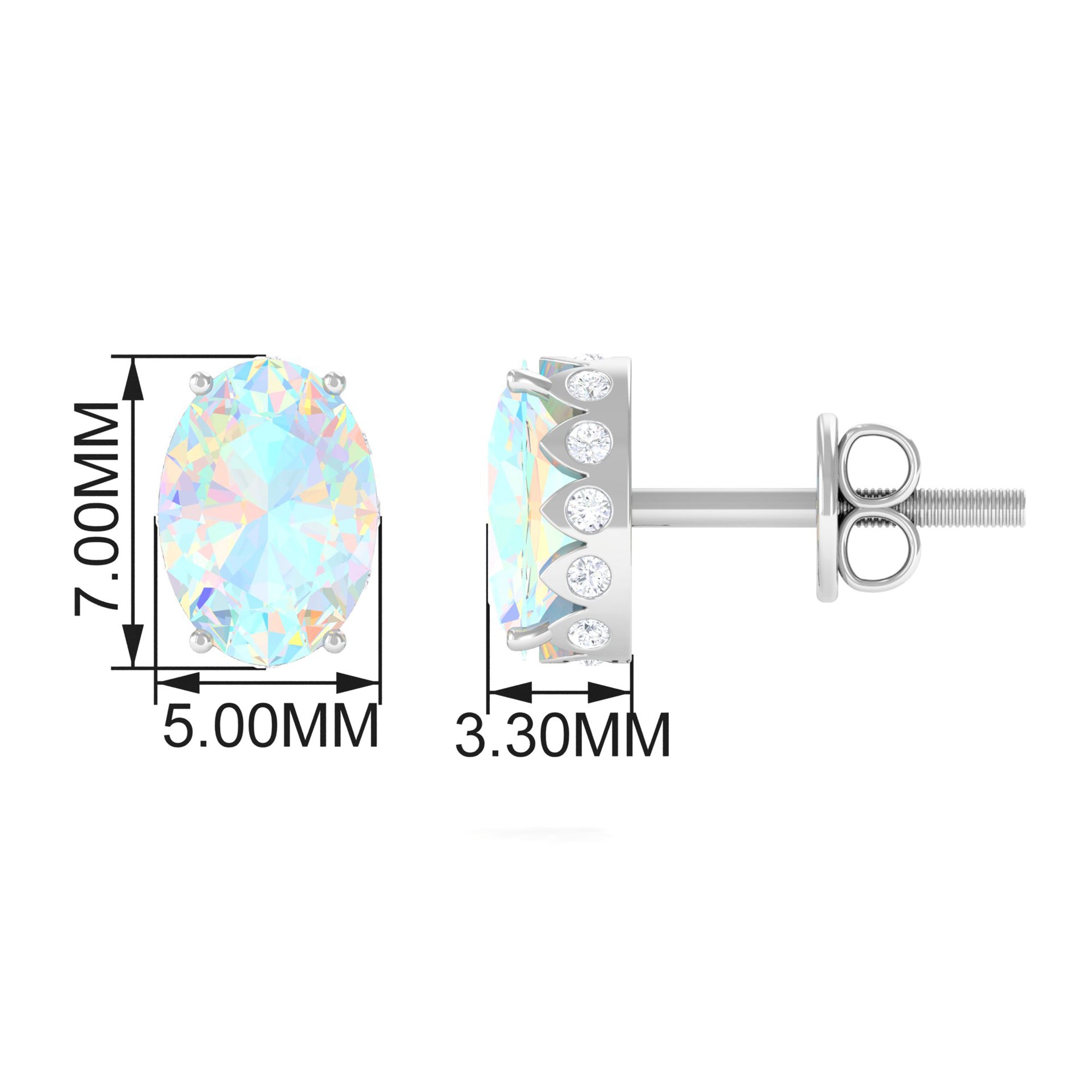 Real Ethiopian Opal Solitaire Stud Earrings with Diamond Ethiopian Opal - ( AAA ) - Quality - Rosec Jewels