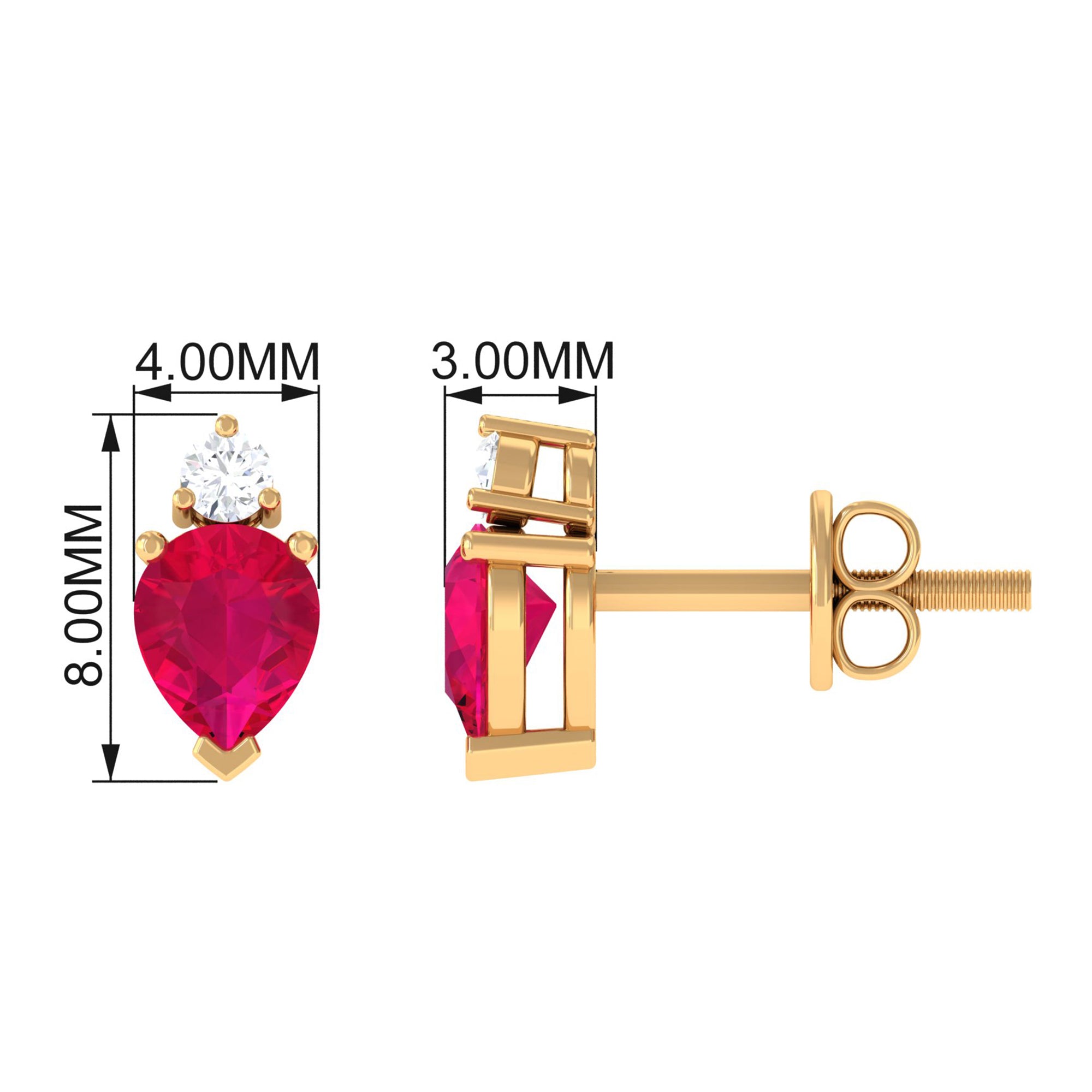 1.25 CT Pear Cut Ruby and Diamond Dainty Stud Earrings Ruby - ( AAA ) - Quality - Rosec Jewels