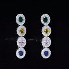Multi Gemstone Silver Dangle Earrings with Moissanite Accent Lab Created Blue Sapphire - ( AAAA ) - Quality 92.5 Sterling Silver - Rosec Jewels