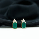 1.50 CT Octagon Cut Emerald Stud Earrings with Diamond Accent Emerald - ( AAA ) - Quality - Rosec Jewels