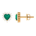 3/4 CT Heart Shape Created Emerald and Diamond Halo Stud Earrings Lab Created Emerald - ( AAAA ) - Quality - Rosec Jewels