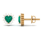 3/4 CT Heart Shape Created Emerald and Diamond Halo Stud Earrings Lab Created Emerald - ( AAAA ) - Quality - Rosec Jewels