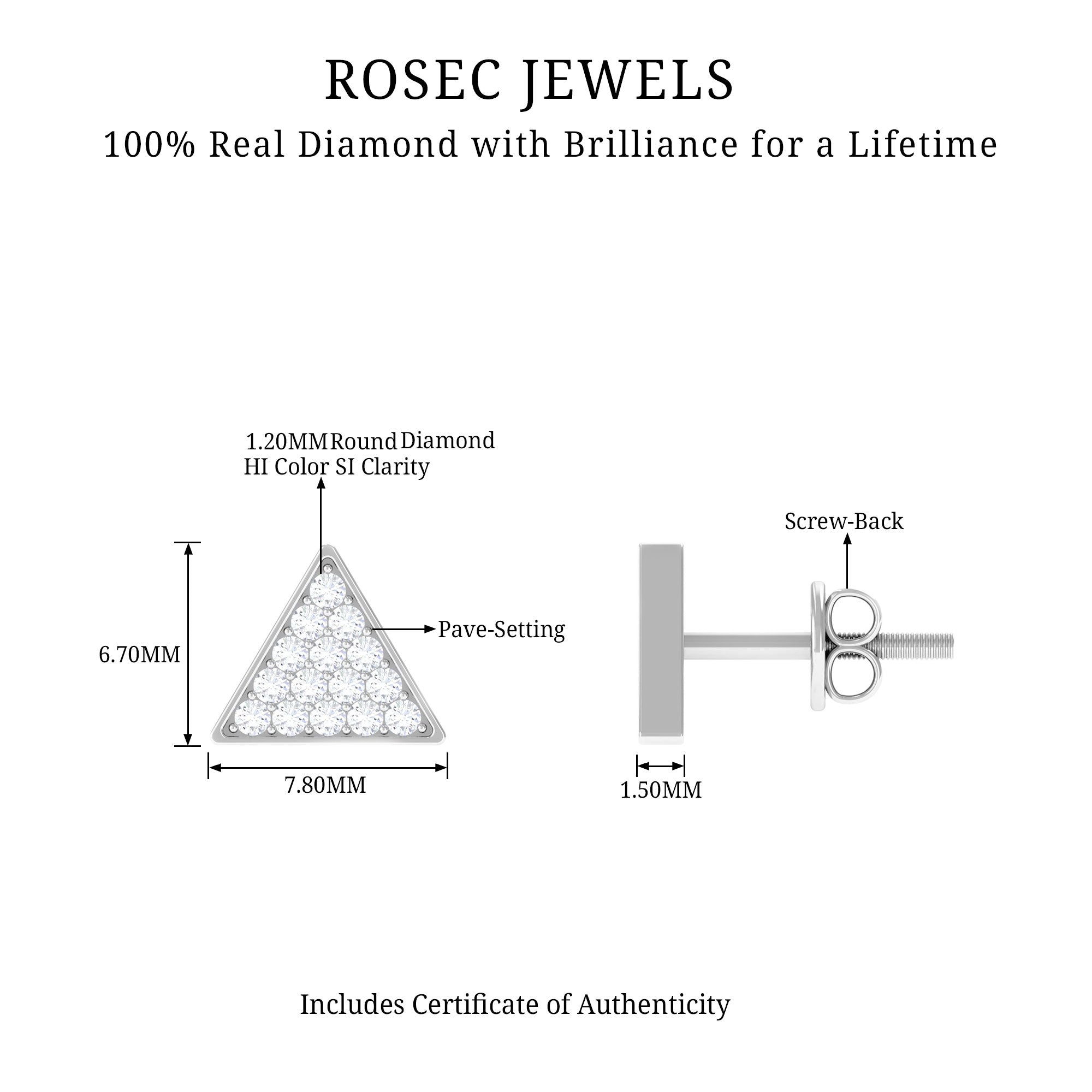 1/2 CT Round Cut Diamond Triangle Stud Earrings in Gold Diamond - ( HI-SI ) - Color and Clarity - Rosec Jewels