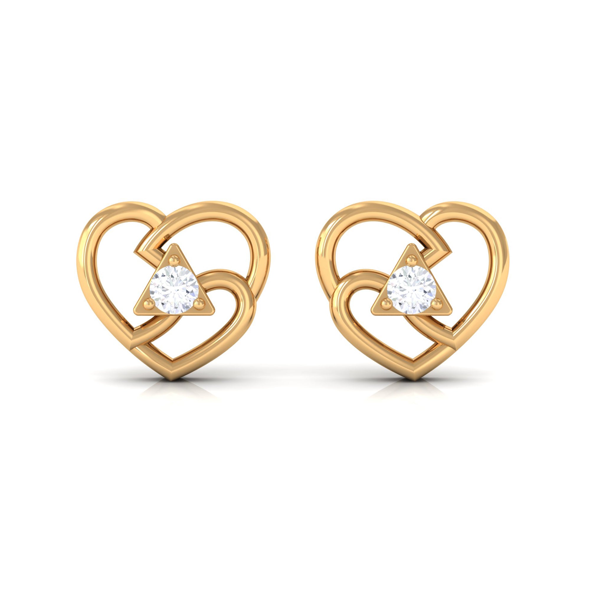 Round Natural Diamond Modern Heart Stud Earrings Diamond - ( HI-SI ) - Color and Clarity - Rosec Jewels