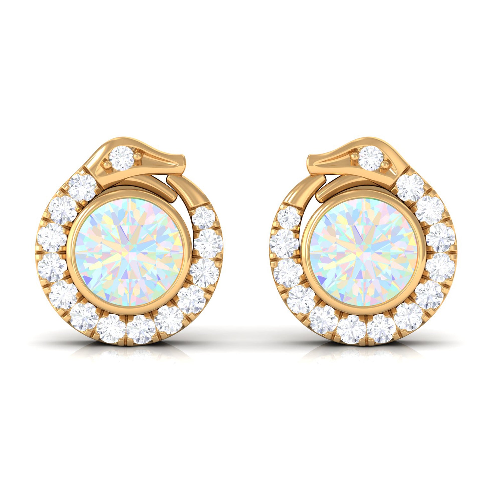 Real Ethiopian Opal Gothic Stud Earrings with Diamond Ethiopian Opal - ( AAA ) - Quality - Rosec Jewels