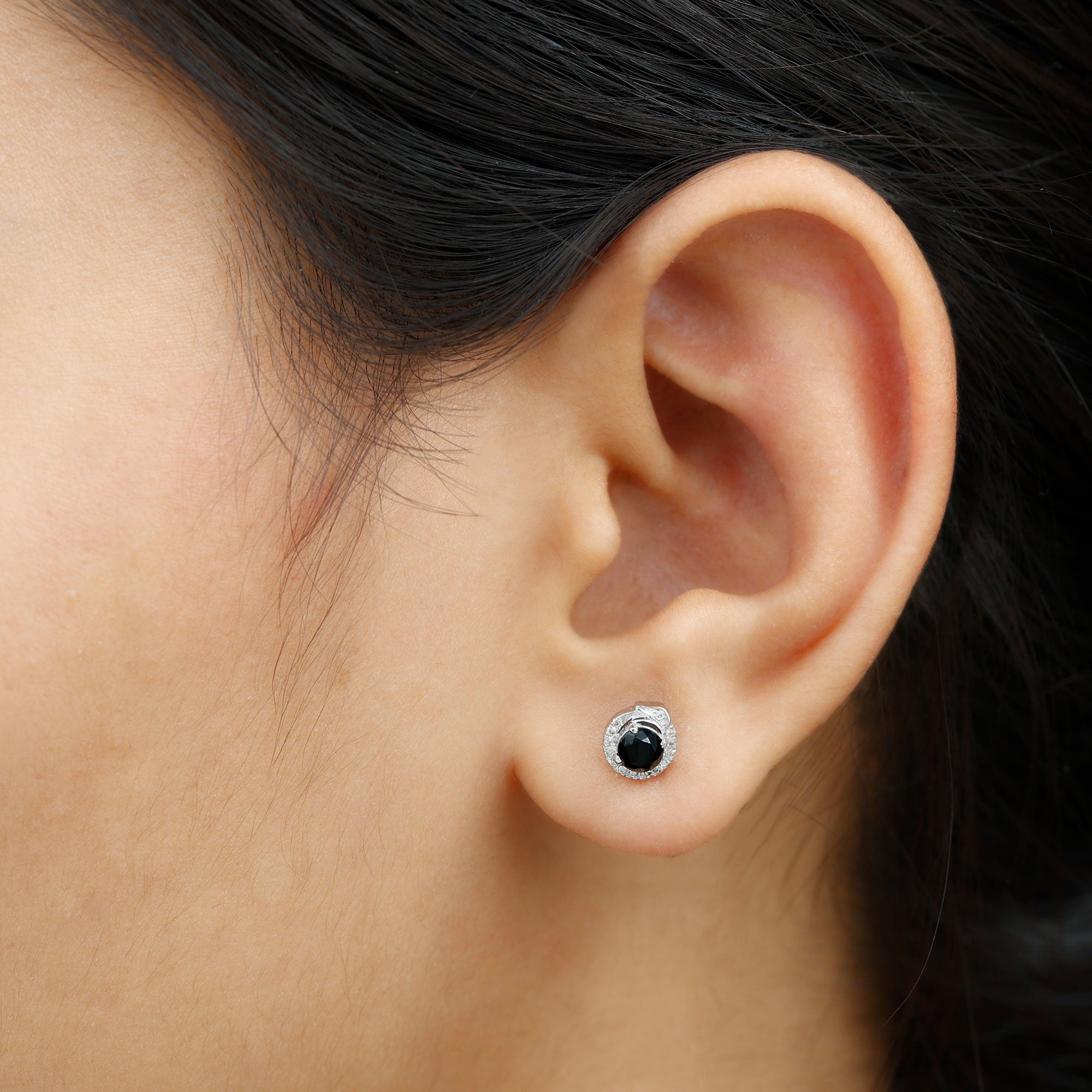 Black and White Diamond Snake Stud Earrings in Claw Set Black Diamond AAA Quality 92.5 Sterling Silver