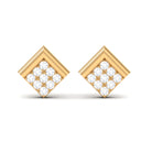 Minimal Diamond Diagonal Square Stud Earrings in Gold Diamond - ( HI-SI ) - Color and Clarity - Rosec Jewels