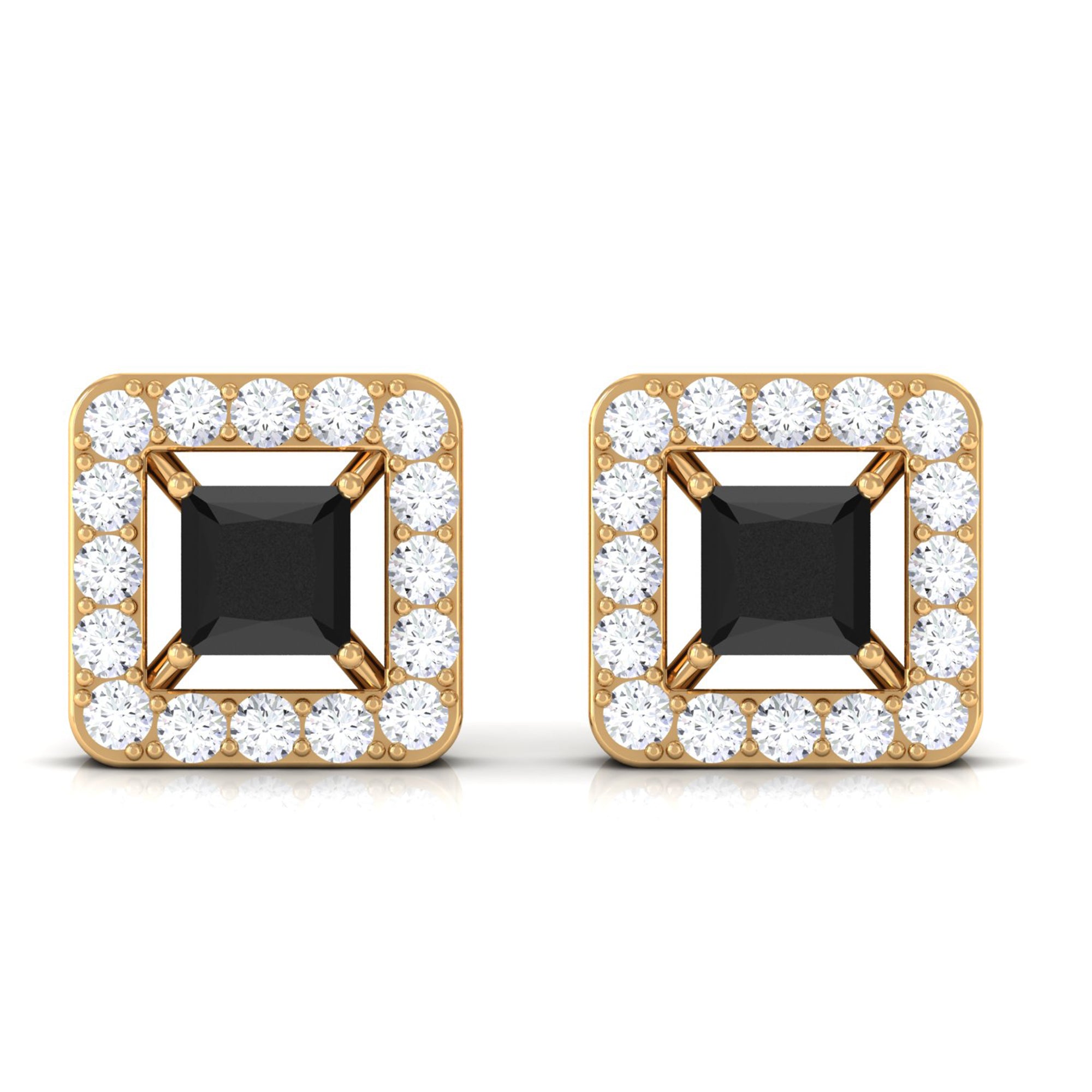 3/4 CT Princess Cut Black Onyx and Diamond Halo Stud Earrings Black Onyx - ( AAA ) - Quality - Rosec Jewels