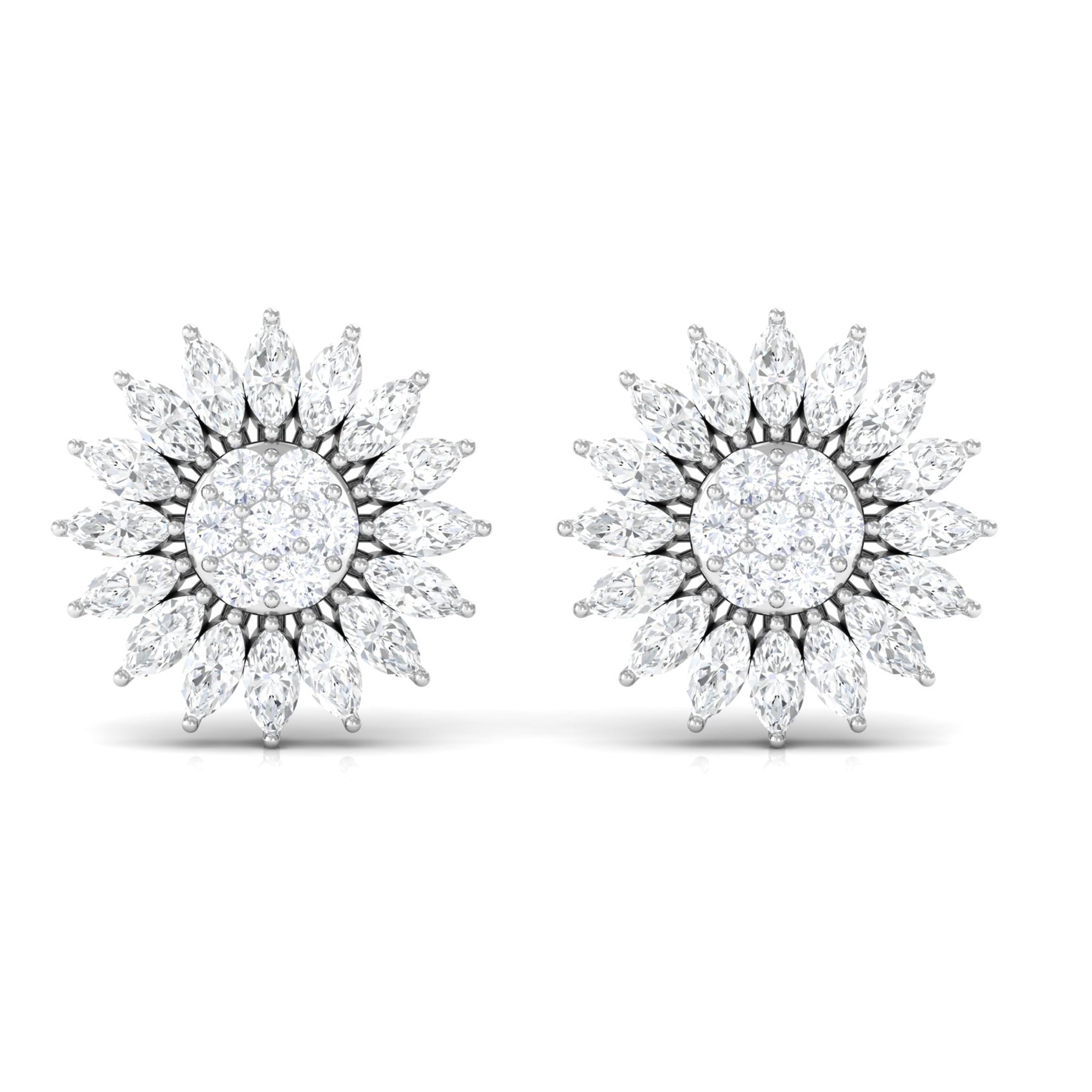 3/4 CT Natural Diamond Flower Stud Earrings in Gold Diamond - ( HI-SI ) - Color and Clarity - Rosec Jewels