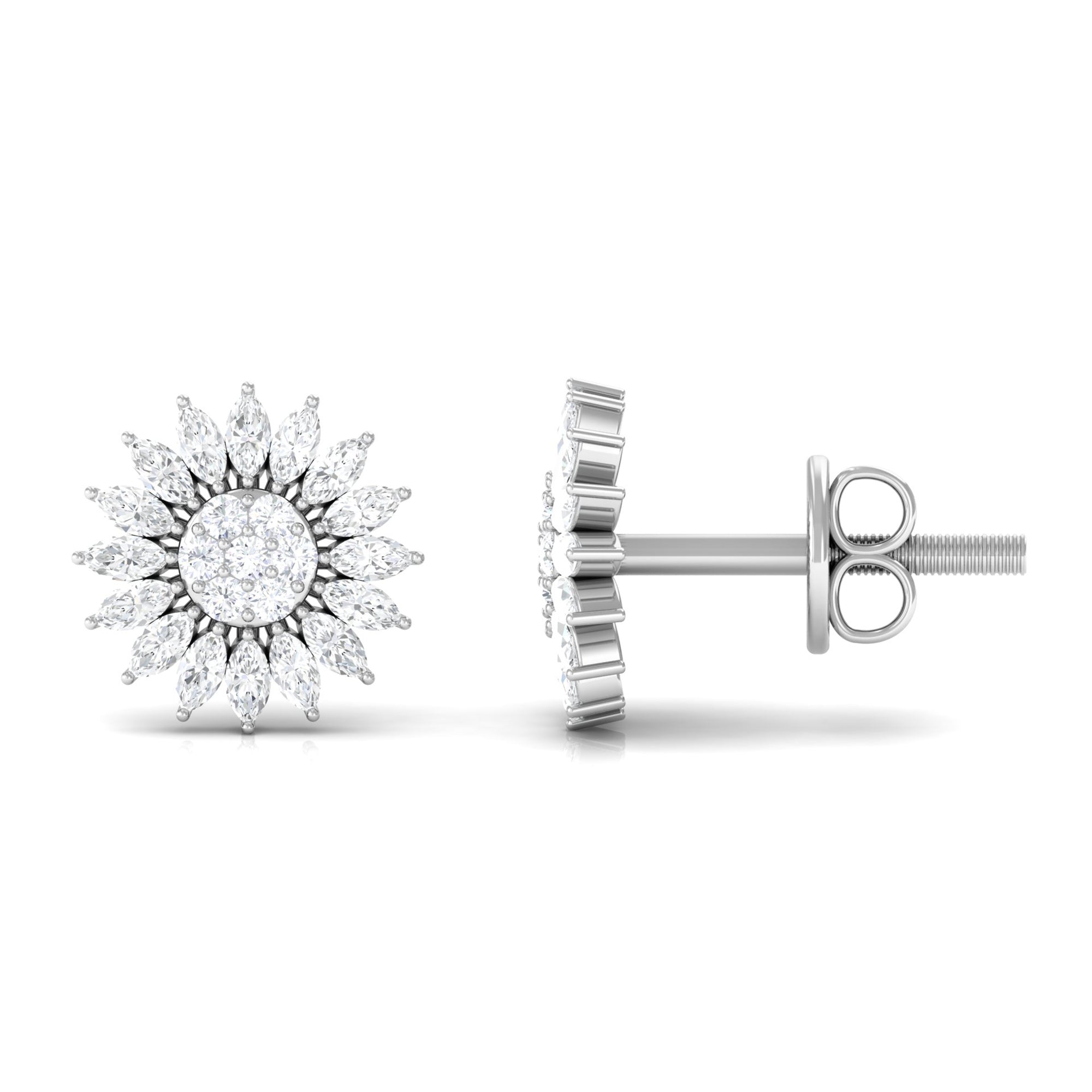 3/4 CT Natural Diamond Flower Stud Earrings in Gold Diamond - ( HI-SI ) - Color and Clarity - Rosec Jewels